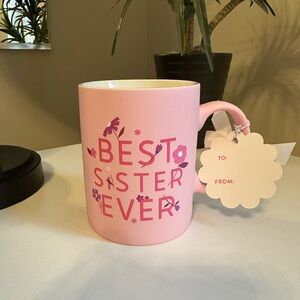Sunday morning ceramics Pink 'Best Sister Ever' coffee mug nwt